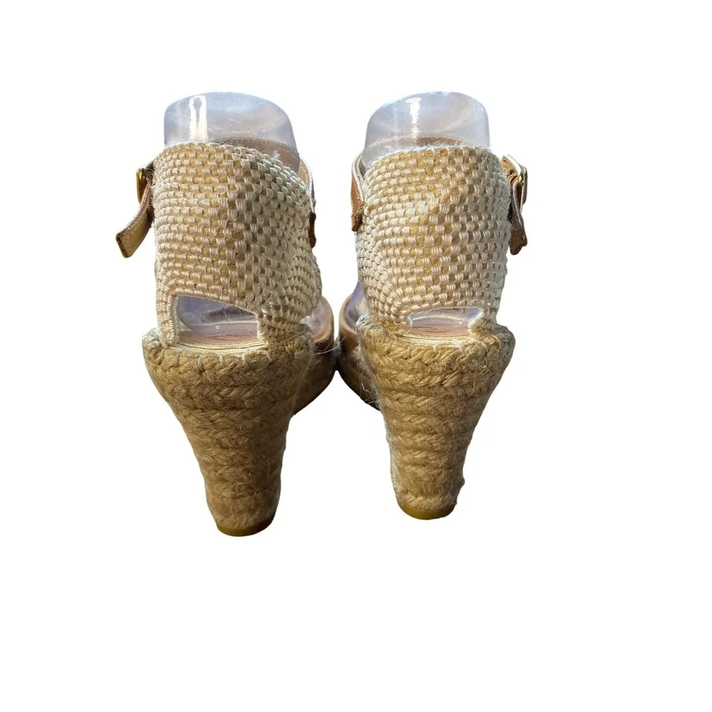 Vidorreta Tan Suede Peep Toe Espadrille Wedge Sandals Made‎ in Spain Size 38
